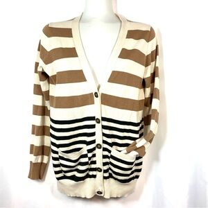 WALLACE Brown & Black Striped Cotton Cardigan Sweater